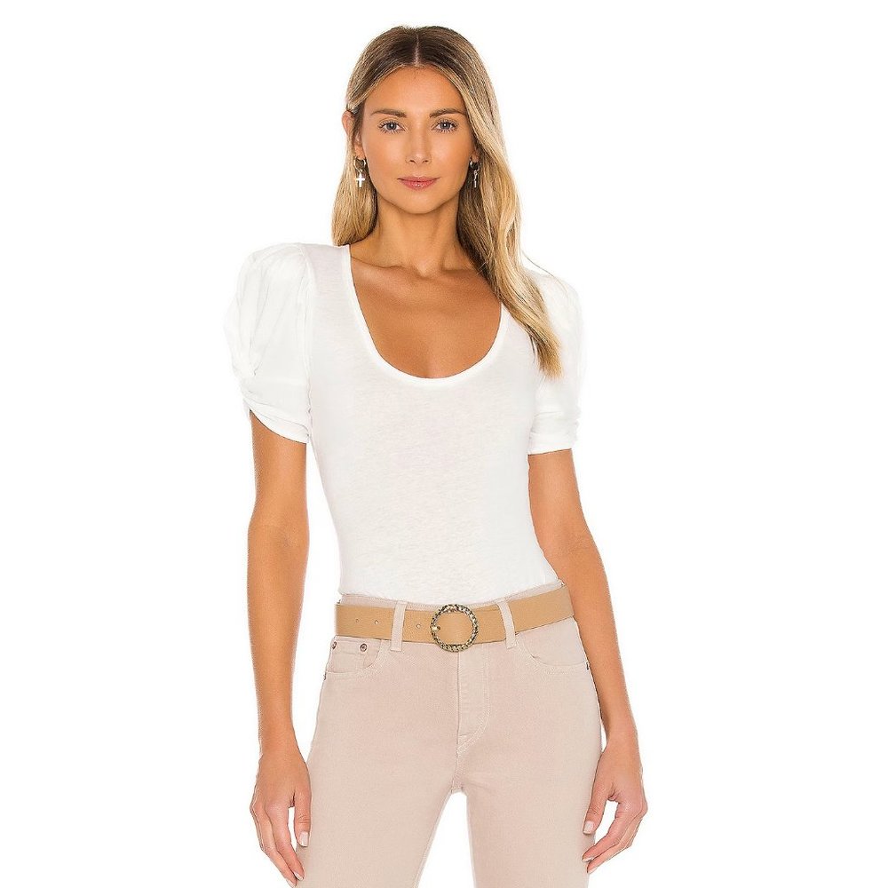 NWT Free People Ava White Puff Sleeve Bodysuit